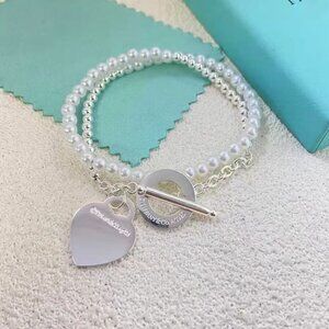 Tiffany & Co. Pearl Heart Charm Bracelet